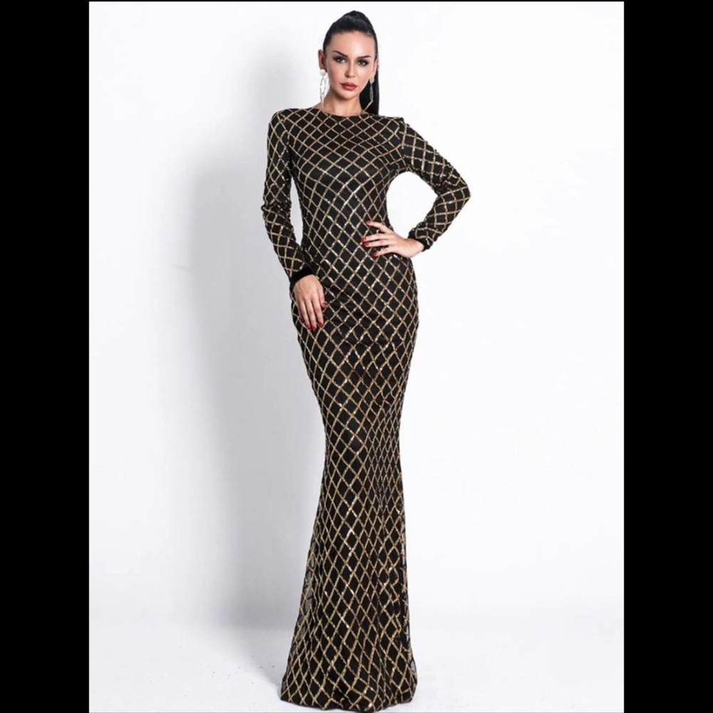 Mermaid Black with Gold Sequin Dress